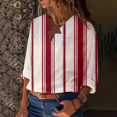 

Roseonmyhand Fashionable Womens Long Sleeve Stripe Casual Shirt Tops