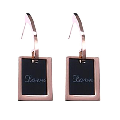

Love Letter Square Black Stud Earrings For Girls Women Fashion Jewelry Titanium Steel