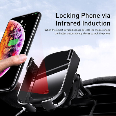 

Baseus Rock-solid Electric Holder Wireless charger Automatic infrared induction car charger for iphoneHuaweiSamsungMi