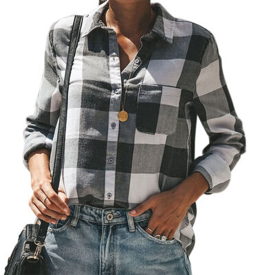 

2019 Best Selling Commuter Casual Ladies Plaid Shirt Lapel Long Sleeve Loose Shirt
