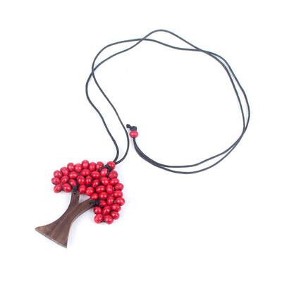 

Leather Chain Necklace Statement Choker Necklaces Tree of Life Rainbow Pendant Wood Beads Women Jewelry New Year Gift