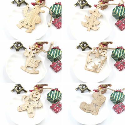 

6pcs Cute Santa Claus Elk Wooden Pendant DIY Crafts Christmas Tree Ornaments