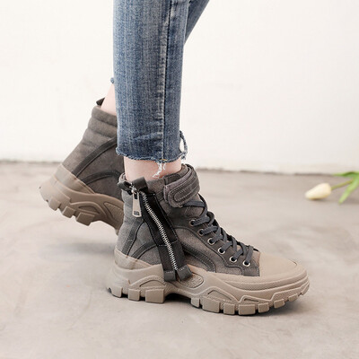 

High-top shoes lace-up round head casual shoes thick-soled muffins&womens shoes handsome tide shoes autumn student shoes