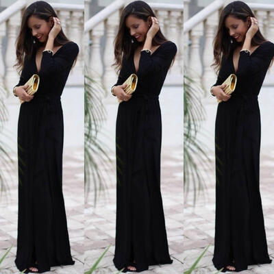 

Women&amp39s Fashion Bohemian Maxi Dress Long Evening Dress V-neck Long Sleeve
