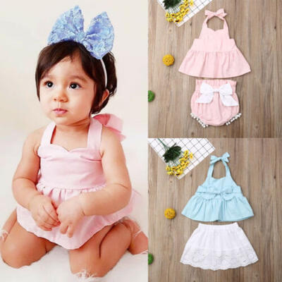 

Toddler Kids Baby Girls Clothes Vest Bow Strap Top Shorts Skirt Outfit Set 6M-4Y
