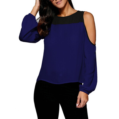 

Cold Shoulder Contrast Trim Blouse