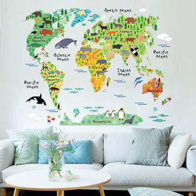 

〖Follure〗Animal World Map Wall Stickers Kids Rooms Bedroom Decor Home Living Colorful