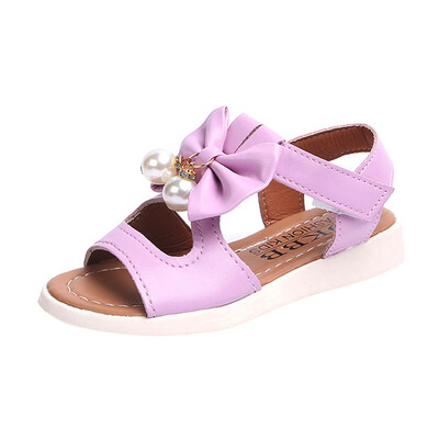 

Baby Girls Children Sandals Bowknot Girls Flat Pricness Beach Pearl Casual Shoes