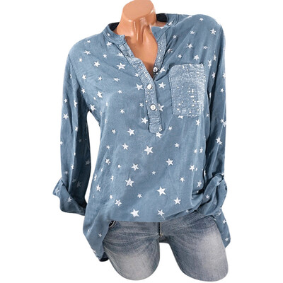 

Nomeni Womens Casual Stars Print V-Neck Baggy T-shirt Tees Blouse Tops Plus Size