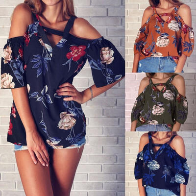 

Fashion Ladies Floral Loose Blouse Casual Off Shoulder Chiffon T-Shirt Tops