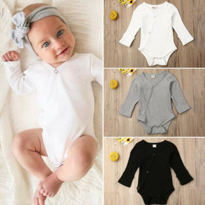 

Newborn Baby Boys Girls Clothes Solid Color Romper Bodysuit Overall Outfits Set