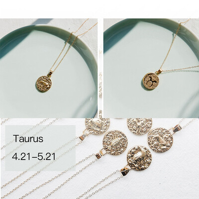 

12 Constellation Jewelry Necklace Gold Virgo Libra Scorpio Sagittarius Capricorn Aquarius Zodiac Vintage Circle Pendant Necklace