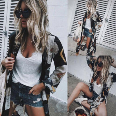 

Women Floral Print Chiffon Loose Shawl Kimono Cardigan Top C Shirt Blouse