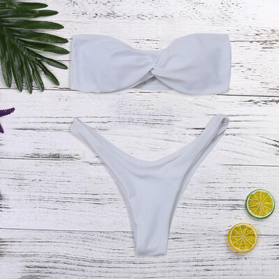 

Roseonmyhand Women Solid Tube up Bandage Two Pieces Bikini Swimwear Swimsuit Beachwear