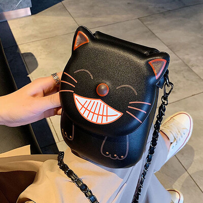 

2019 new cartoon womens bag animal one shoulder bag cute cat slant bag mini bag mobile phone bag