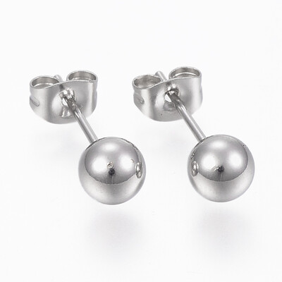

304 Stainless Steel Ball Stud Earrings Stainless Steel Color 8mm Pin 08mm
