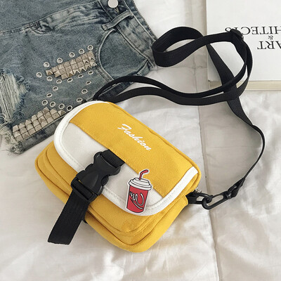 

2019 new fashion personality contrast color Messenger bag casual cute wild shoulder bag female temperament canvas small square bag