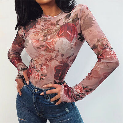 

Women Autumn Long Sleeve Floral Jumpsuit Playsuit Ladies Beach Sexy Sheer Romper