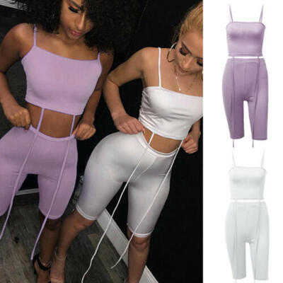 

Women 2 Piece Sexy Crop Top Shorts Set Jumpsuit Romper Sleeveless Summer Outfit