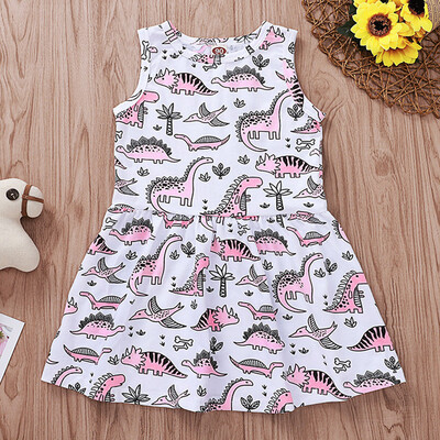 

Toddler Kids Baby Girls Sleeveless Cartoon Dinosaur Print Sundress Dress