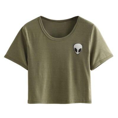 

Casual Stylish Casual Crop Top Alien Printing T-Shirt Women Loose Print Short Sleeve Tee