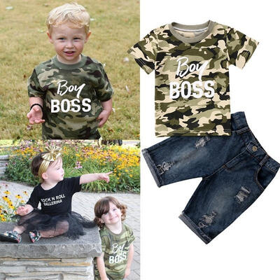 

Toddler Kids Baby Boys Summer Clothes T-Shirts Tee TopsDenim Pants Outfits Set
