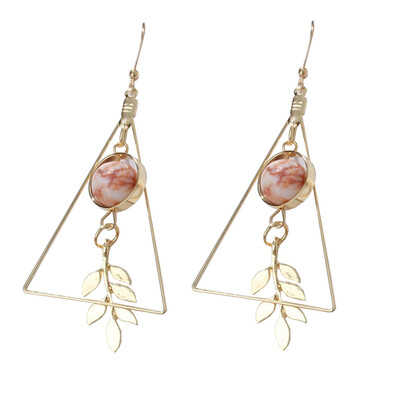 

Gold Color Earrings Retro Leaves Hollow Triangle Simulated Pearl Marble Beads Stud Earrings for Women Jewelry