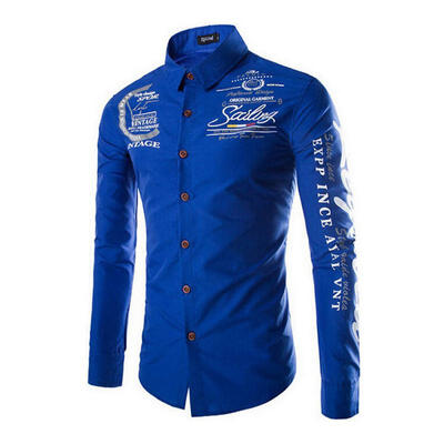 

European And American Male Shirt Fashion Casual Long-sleeve Print Shirts With English Letters For Men