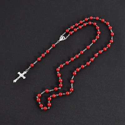 

Long Christian Necklace Imitation Pearl Cross Rosary
