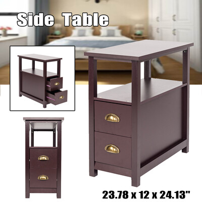 

Double-tier Home Side Table Desk with Two Drawers Coffee Color