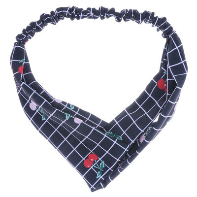 

Fashion Women Hair Band Plaid Cherry Print Hairband Casual Cross Hairdress