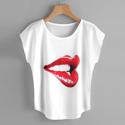 

Nomeni Women Short Sleeve Round Neck pure Color Mouth printed T-shirt Casual Blouse