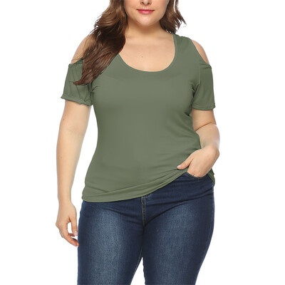 

Roseonmyhand Fashion Women Solid Casual O-Neck Short Sleeve Cold Shoulder Tee Top Blousers