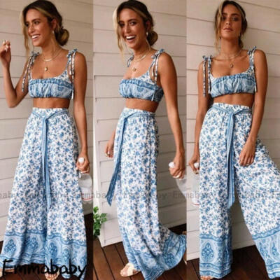 

Women 2 Pieces Set Ladies Bodycon Crop Top Long Pants Cut Out Jumpsuit Romper