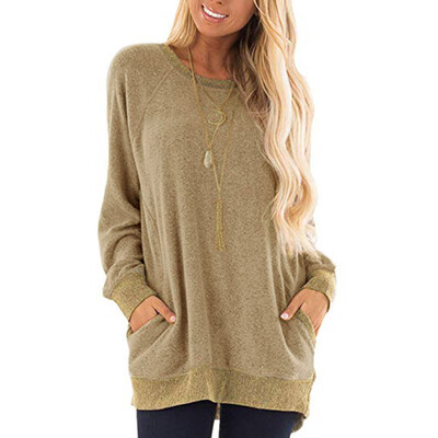 

Starmoon Women Casual Color Block Long Sleeve O-Neck Pockets T-Shirts Sweatshirt Blouse