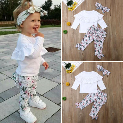

US 3Pcs Toddler Kids Baby Girl Winter Clothes Ruffle Tops Long Pants Outfits Set