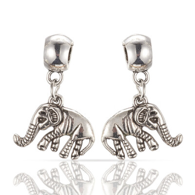 

Alloy European Dangle Beads Large Hole Pendants Elephant Antique Silver 30x21x5mm Hole 6mm
