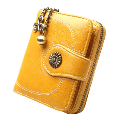 

Retro Solid Color Shamrock Charm Short Wallet Women Multi Slots Clutch Purse