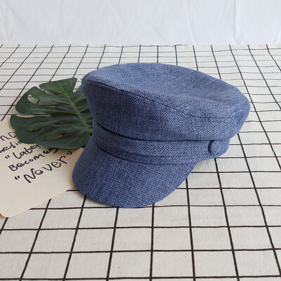 

Hat Female Korean version Chao Bai Da Ha Hat Horizon fashion Newsboy Hat FLAT TOP NAVY HAT summer thin net red octagonal hat