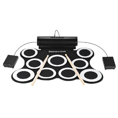 

Portable Stereo Digital Electronic Roll Up Drum Kit 9 Silicon Drum Pads Built-in Double 3W Speakers USB Powered with Drumsticks Fo