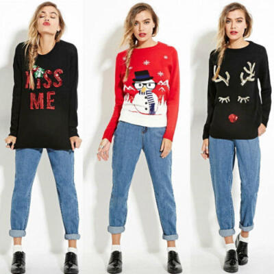 

AU Women Winter Warm Christmas Jumper Sweater Snowflake Knitted Pullover Tops