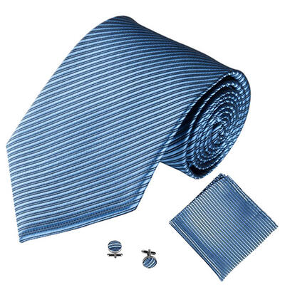 

Solid Color Stripe Jacquard Business Men Necktie Handkerchief Cuff Links Set