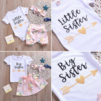 

UK 3PCS Baby Girls Little Sister Romper Shorts Big Sister T Shirt Dress Outfits