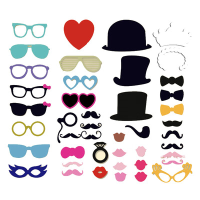 

Wedding Birthday Card Props Paper Hat Red Lip Beard Heart-shaped 44pcs