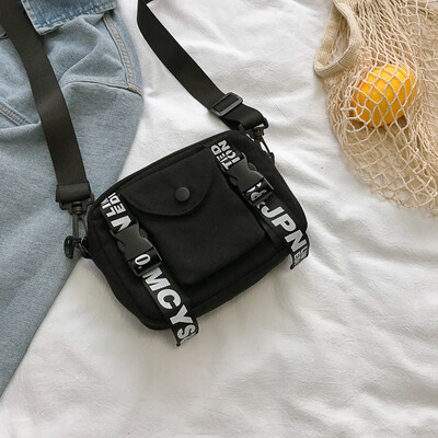 

2019 new fashion personality letter Messenger bag casual wild hit color shoulder bag female Korean version of the cool cool canvas bag