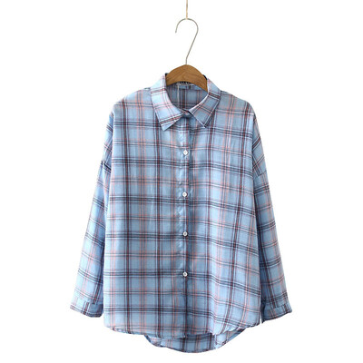 

Fashion Plaid Long Sleeve Womens Tops&Blouses Female Casual Turn-down Collar Shirts Blusas Korean Women Loose Blouse