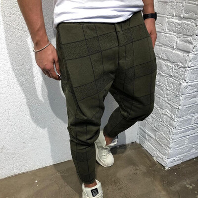

2019 Men&39S Square Plaid Print Casual Loose Pants Gradient Fashion Harem Trousers Male