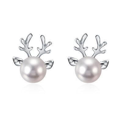 

99 1 Pairs Elegant Hot Sale Xmas Fashion Christmas Imitation Pearl Deer Earrings Ear Stud Women Girls Jewelry