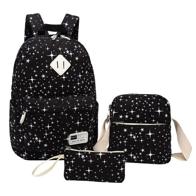 

Tailored 3PC Women Ladies Girl Canvas Laptop Star Handbag Shoulder Backpack Purse Bags