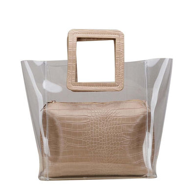 

2PcsSet Women Crocodiles Pattern Faux Leather Clutch Bag Clear PVC Tote Pouch